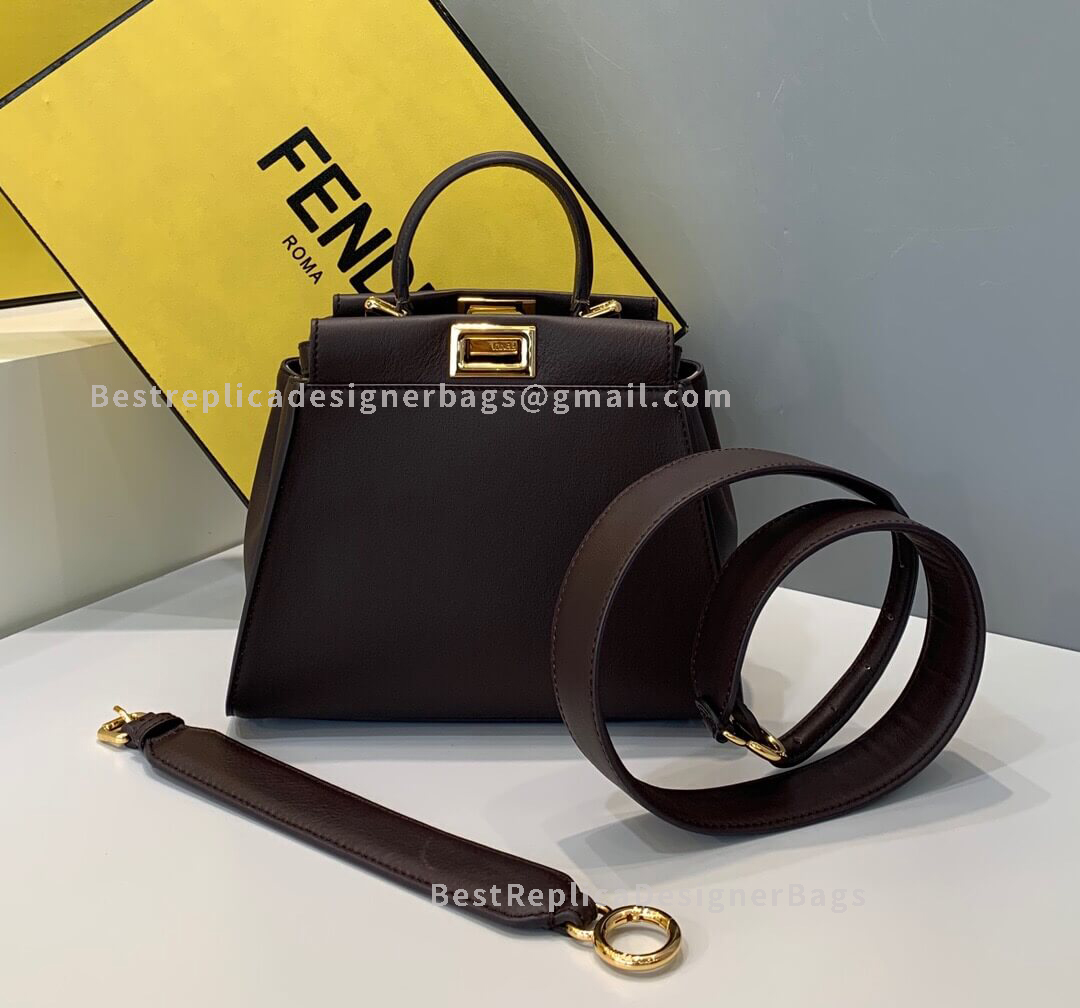 Fendi Peekaboo Iconic Mini Coffee Leather Bag 2121S
